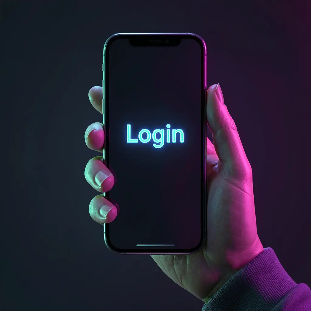 99JOM Login – Secure and fast access to your casino account in Malaysia Hand holding a smartphone with a glowing login screen symbolizing secure access to the 99JOM casino account for Malaysian players